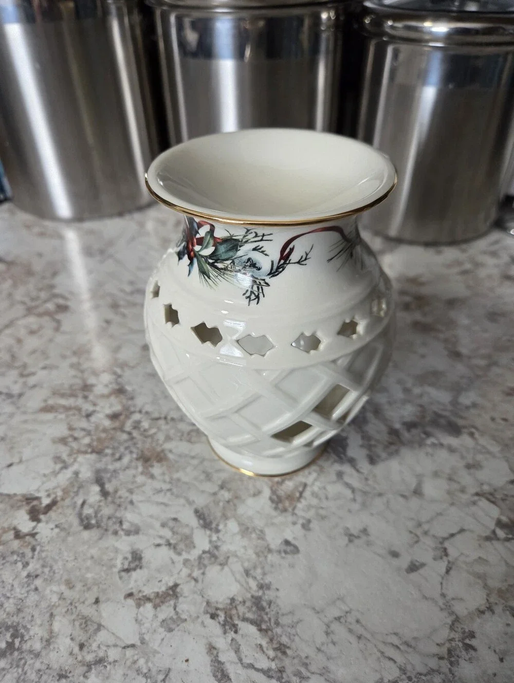 Lenox Tea light Wax Warmer Winter Greetings/Christmas Porcelain Excellent Cond.